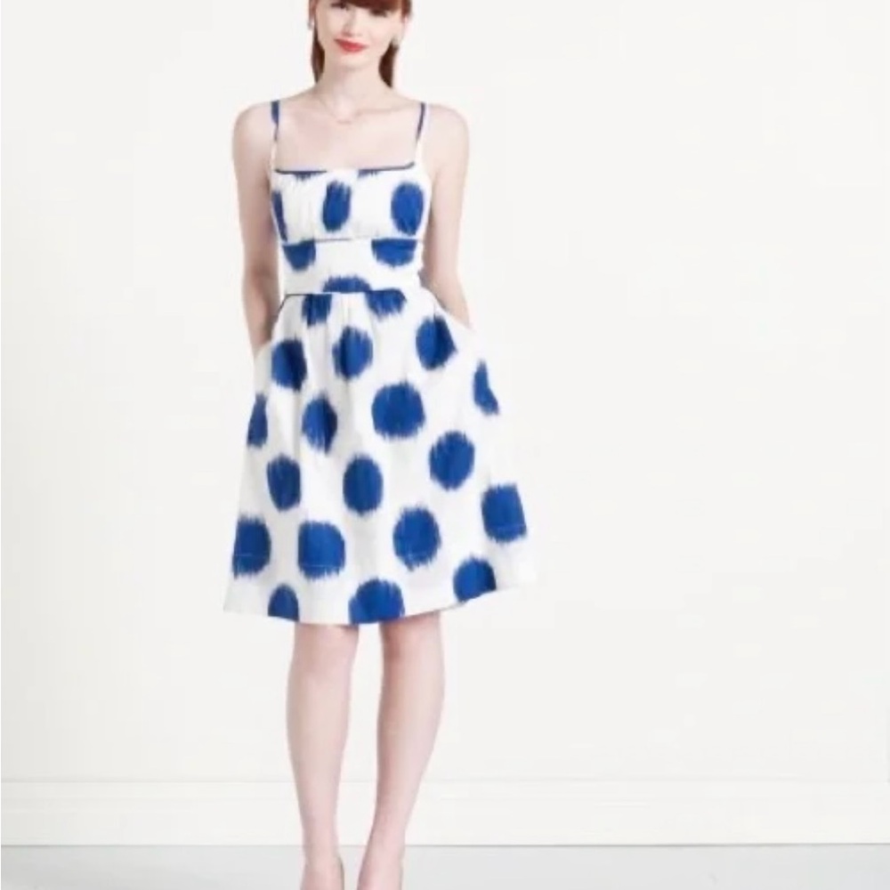 🦋 Kate Spade New York Caroline Blue & White Dot 98% Cotton Summer Dress